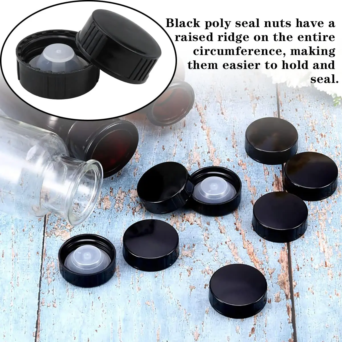 12pcs Phenolic Resin Cover 28mm Black Poly Seal Screw Caps for Daily Chemicals, Food, Cosmetics Bottles