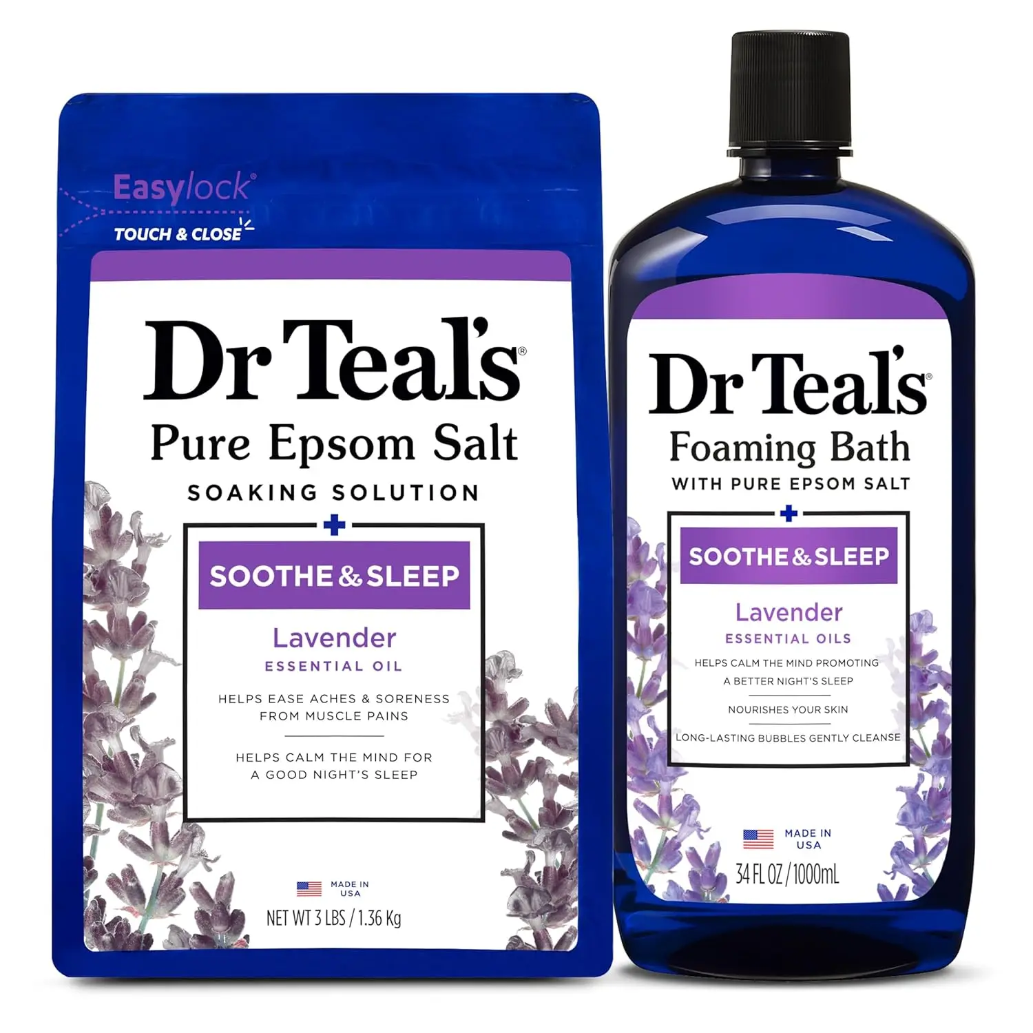 

Epsom Salt Soaking Solution and Foaming Bath Combo Pack with Lavender, Pure Epsom Salt for Relaxing Muscles