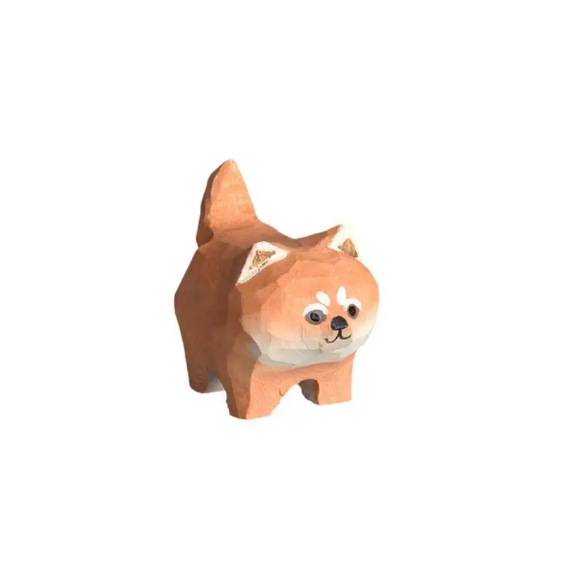 【S】1Pcs Gift Carved Wooden Cartoon Animal Shiba Inu Cat Figurine Home Decoration Desk Art Craft