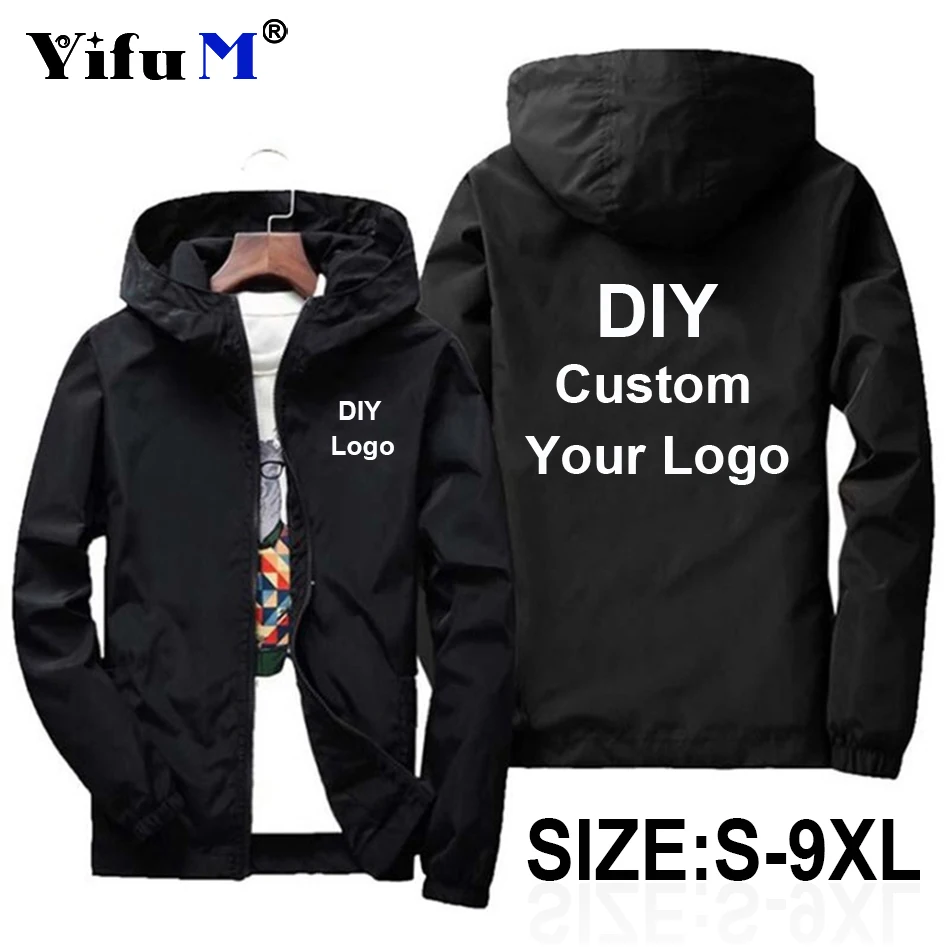 

DIY Custom Logo Jacket Men Waterproof Autumn Windbreaker Casual Thin Men Jacket Outdoor Zipper Coat Sportswear Clothing 9XL