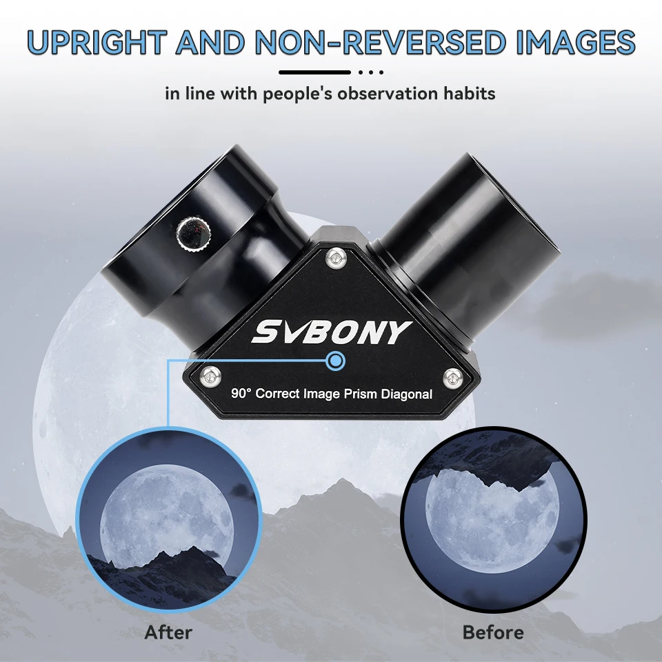 Svbony SV222 45/90 Degree 1.25-inch Erect Prism Diagonal Anti Reflection Coating Metal for Refractor Telescope