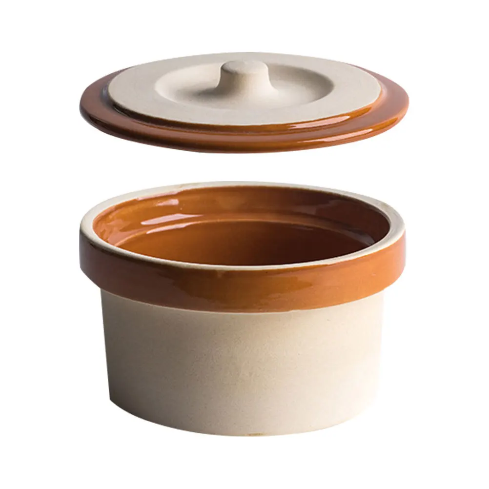 

Ceramic Steamed Rice Bowl Lid Included Thick Sturdy Stew Pot Compact Soup Bowl Kitchen Supplies Retro Mini Stew Pot