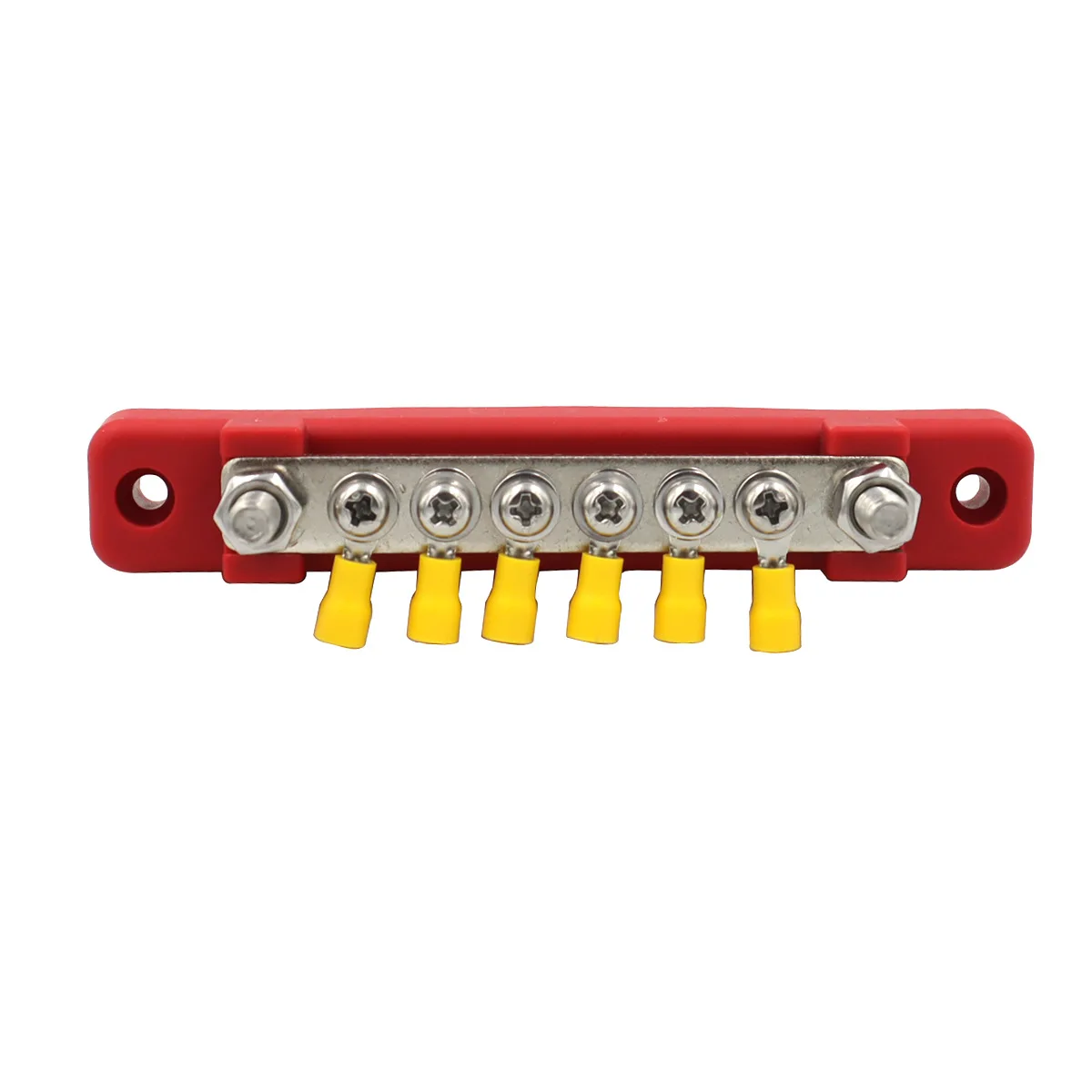 6-Way Bus Bar with Transparent Cover and 6 Yellow Terminal Blocks, Inline Single Row for RV Yacht 150A