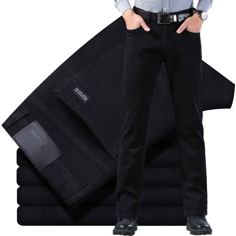 Men's classic high-end fashion versatile jeans, soft and slightly elastic black business denim pants, stylish upper body