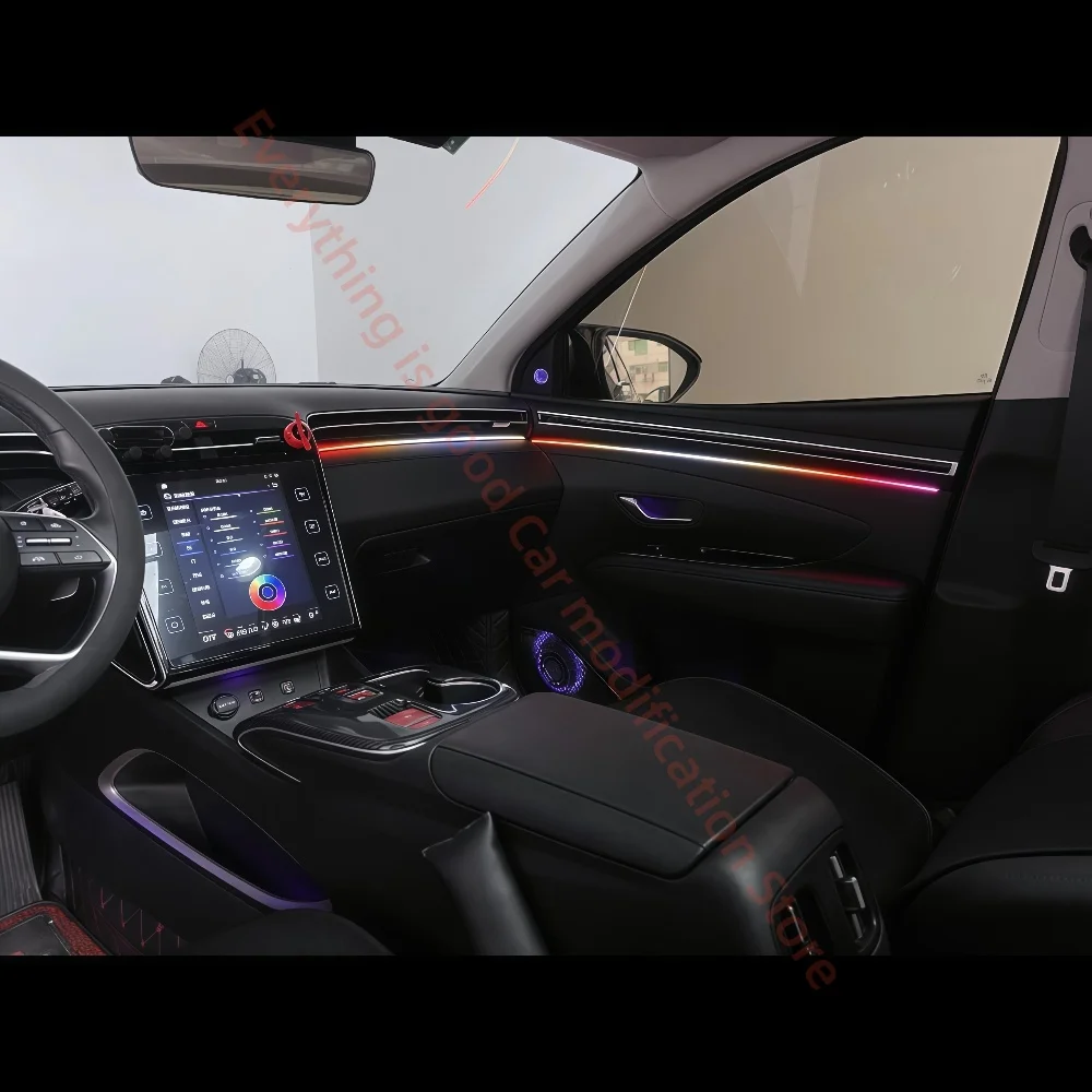 

Светодиодное окружающее освещение для Hyundai Tucson Tucson L 2021+ Обновление внутреннего освещения автомобиля Автозапчасти Атмосферная лампа Экран и управление через приложение
