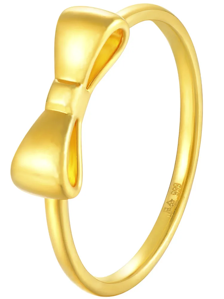 

New Arrival 24K Yellow Gold Ring Women 3D Gold Bow Ring 0.50g