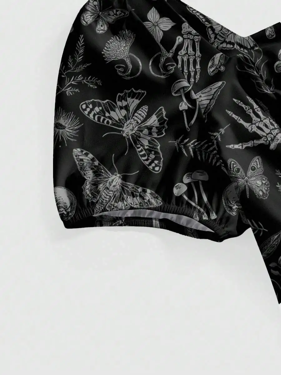 

Black Gothic Punk Graphic Print Low-Cut Plus Size Dress For Spring Summer