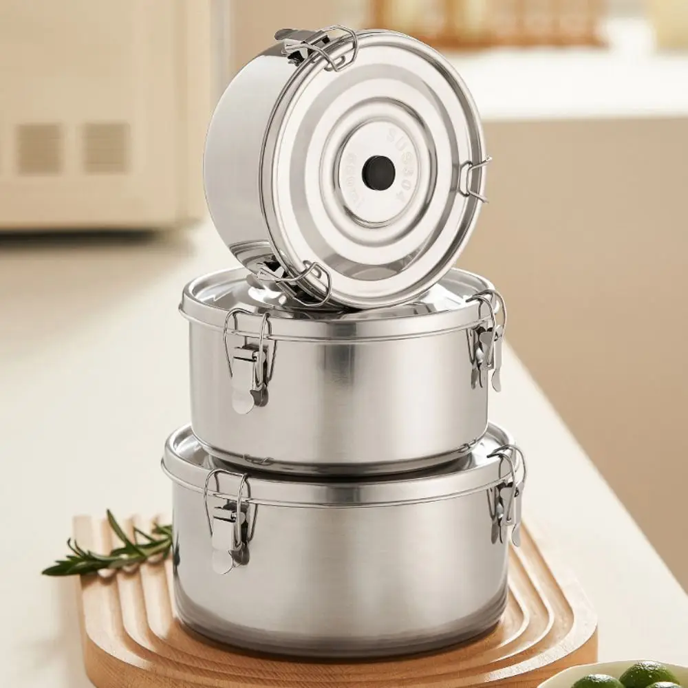 304 Stainless Steel Lunch Box Round Large Capacity Fresh-keeping Box Sealed Vegetable Fruit Storage Box Commuting