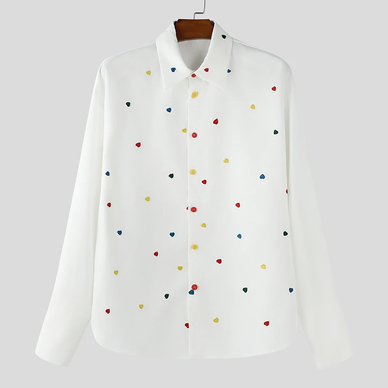 

INCERUN Мужская рубашка с вышивкой и лацканами с длинным рукавом, свободные повседневные мужские рубашки, уличная одежда, корейский стиль, 2025 г., модные мужские топы для отдыха