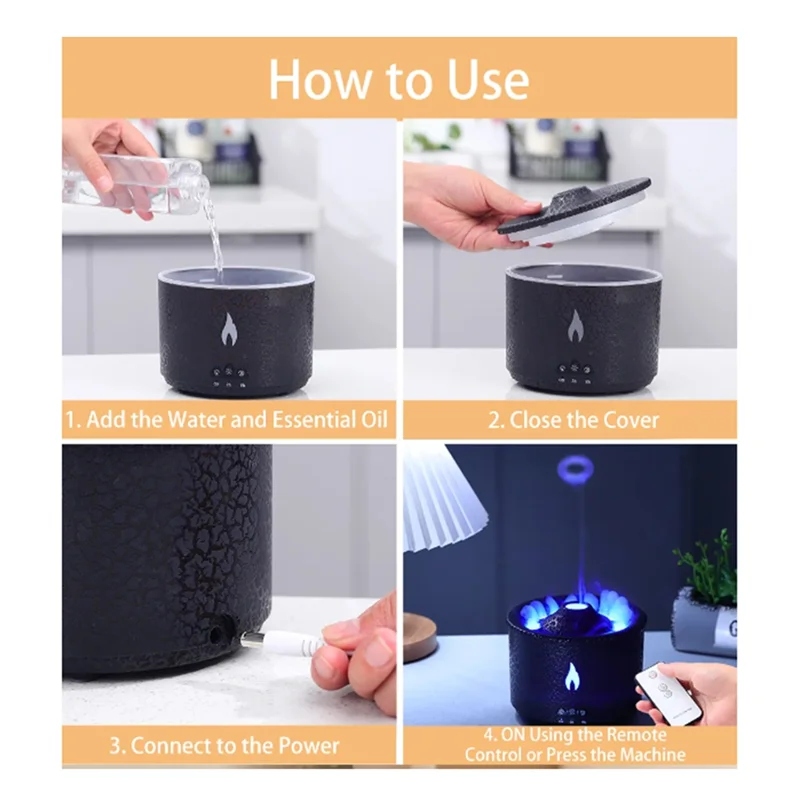 BAAD Anello di fumo Diffusore di fiamma vulcanica 360 ml Aromaterapia Diffusore di oli essenziali Umidificatore Regalo di Natale (B) Spina UE Durabl