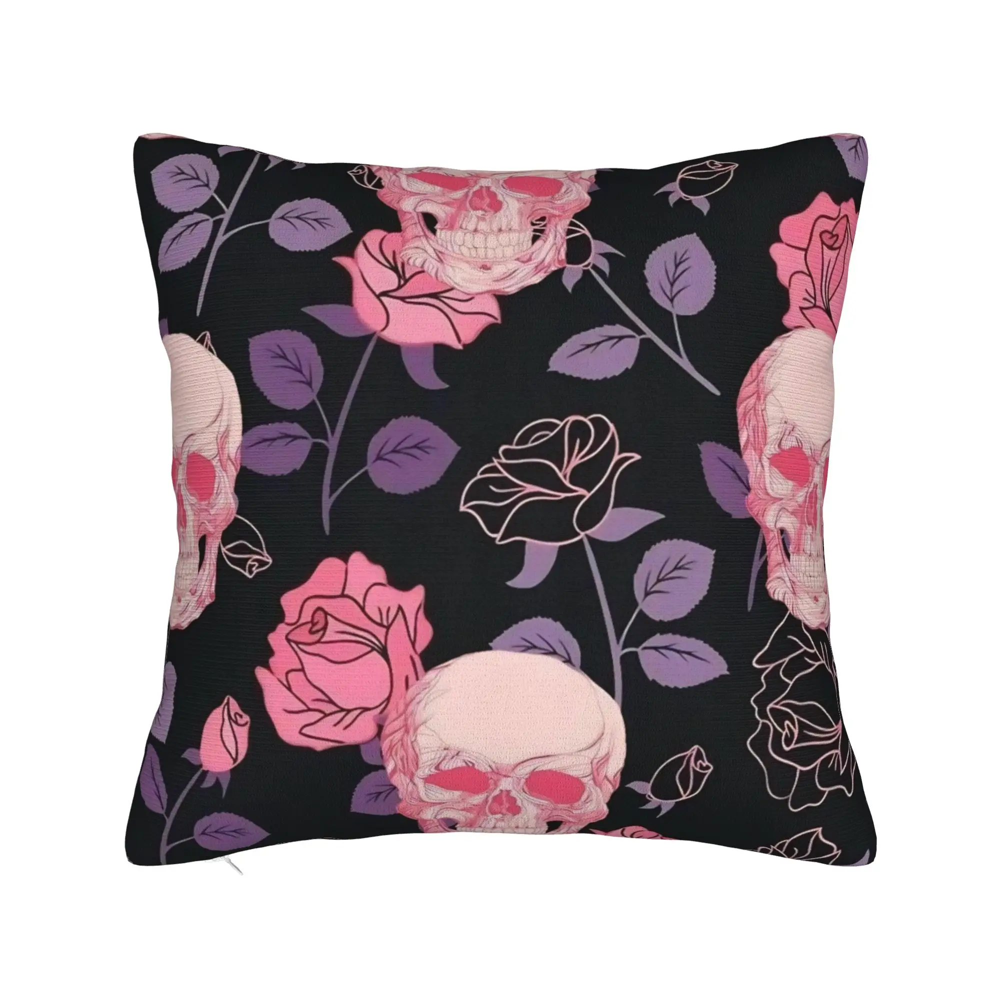 Halloween Skulls And Flowers Gothic Goth Pillowcases Merch Printed Cushion Cover Gift  Pillow Case Cover Home Multiple Sizes