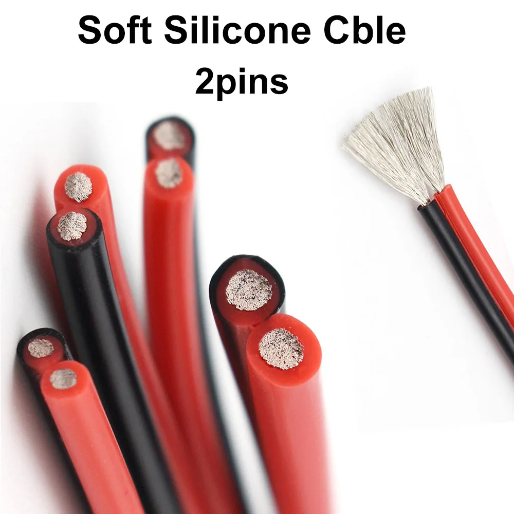 2 Pins Soft Silicone Cable Red&Black Durable Solar Electric Wire 20AWG~8AWG 600V Heat Resistant Flexiable Tin-plated Copper Core