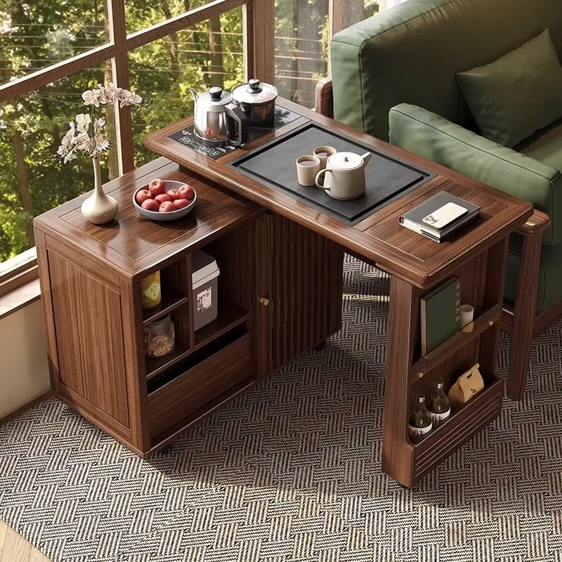 wood rotating table chair living room balcony leisure new Chinese  table multi-functional room cabinet