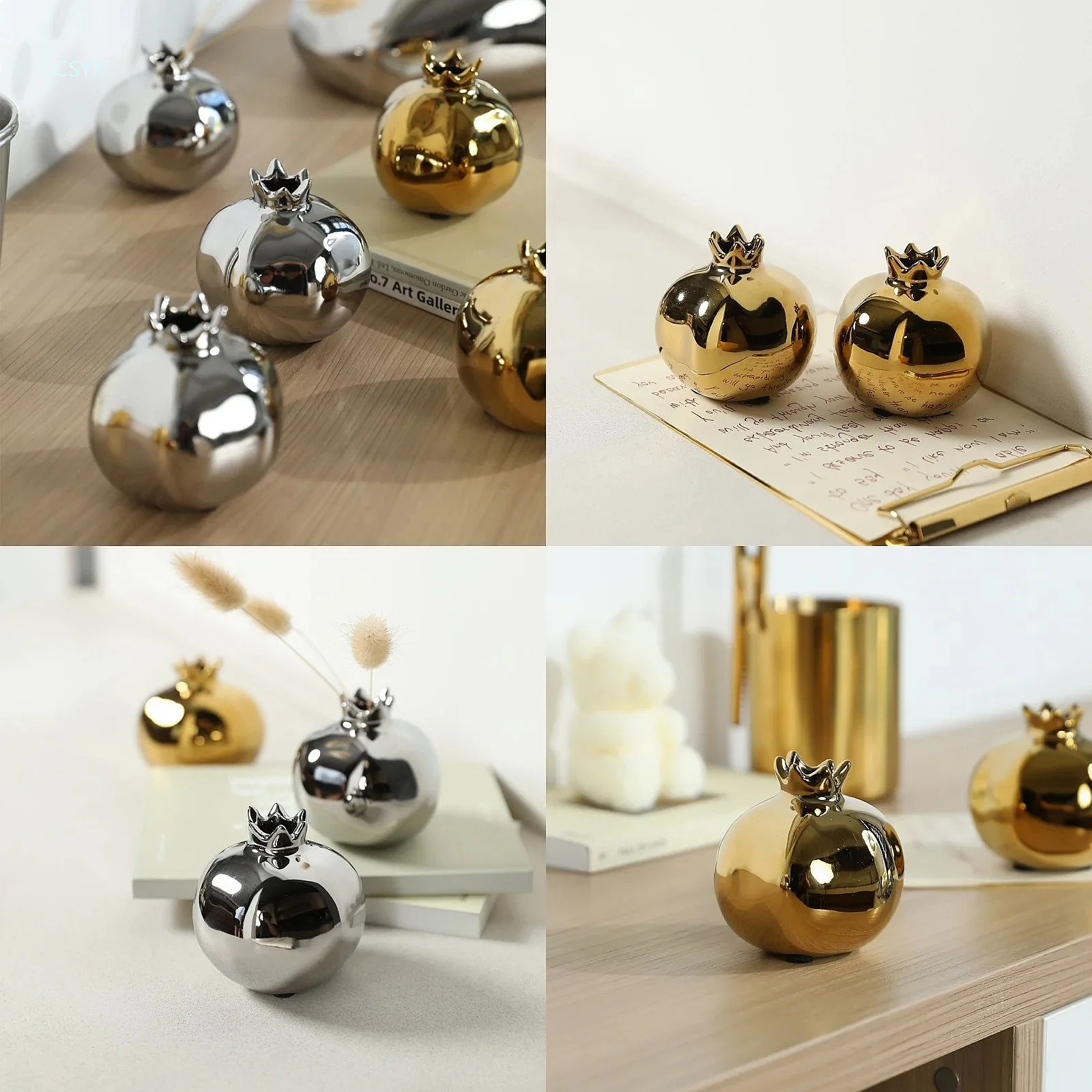 Golden Pomegranate Ceramic Vase Simulated Fruit Sculpture Floral Accessories Floral Vase Flowerpot Home Decoration Accessories