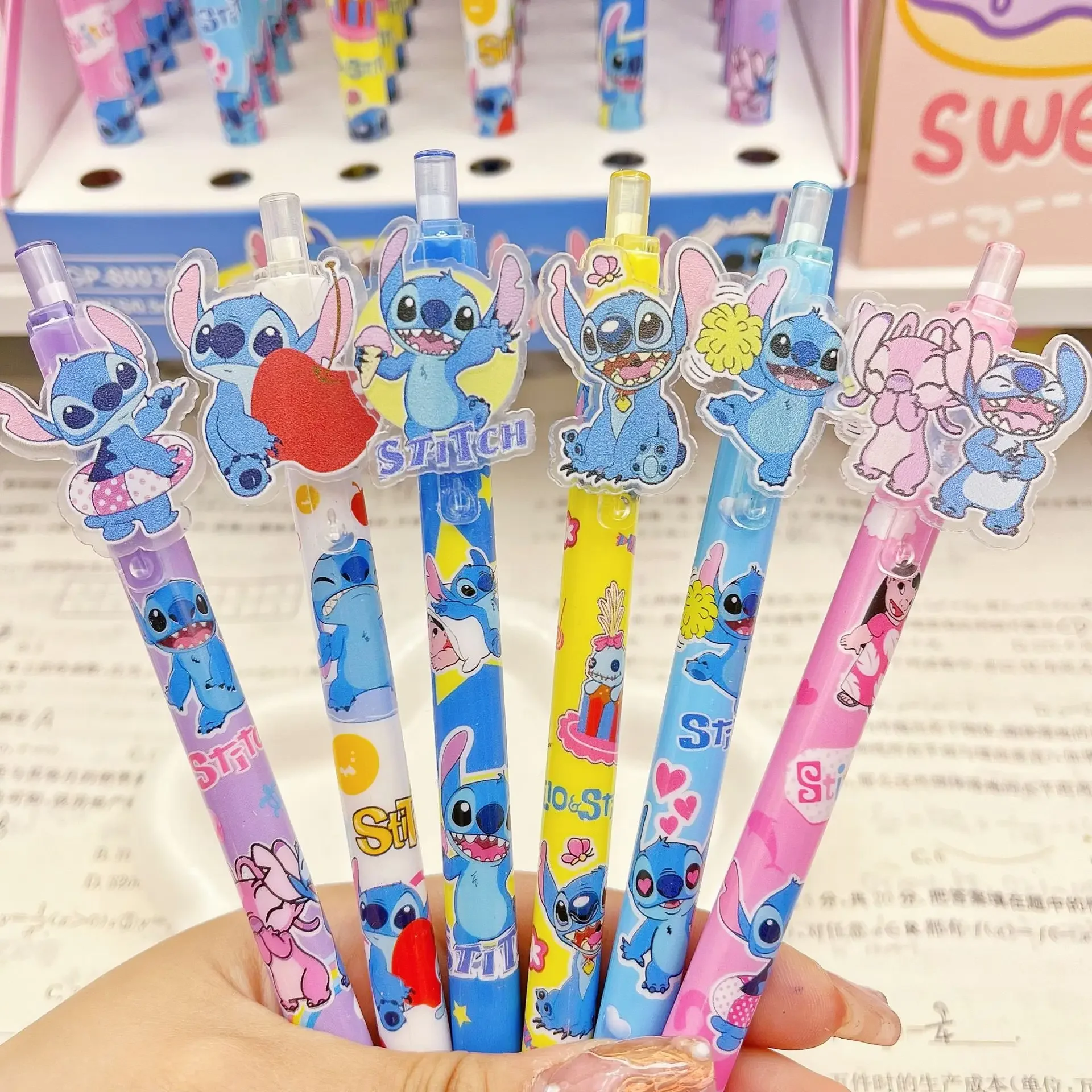 

Disney Stitch 12/24/48pcs Gel Pen Lilo & Stitch Press Cartoon Patch 0.5mm Black Stationery Student Signature Pen Writing Tools