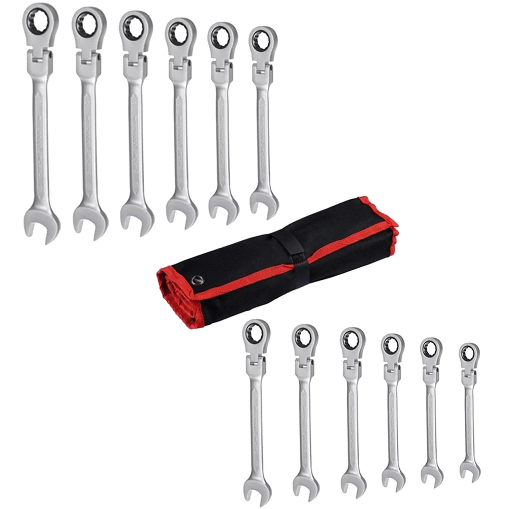 

12pcs Ratchet Wrench Set Combination Spanner Tool Kit Vanadium Steel Durable Material Long Service Life DIY Car Repair