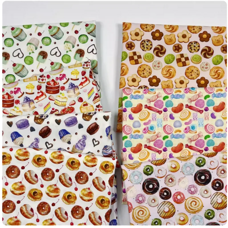 

Cute dessert cake print patchwork 100% cotton plain fabric for DIY handmade crafting children's door curtain, T91