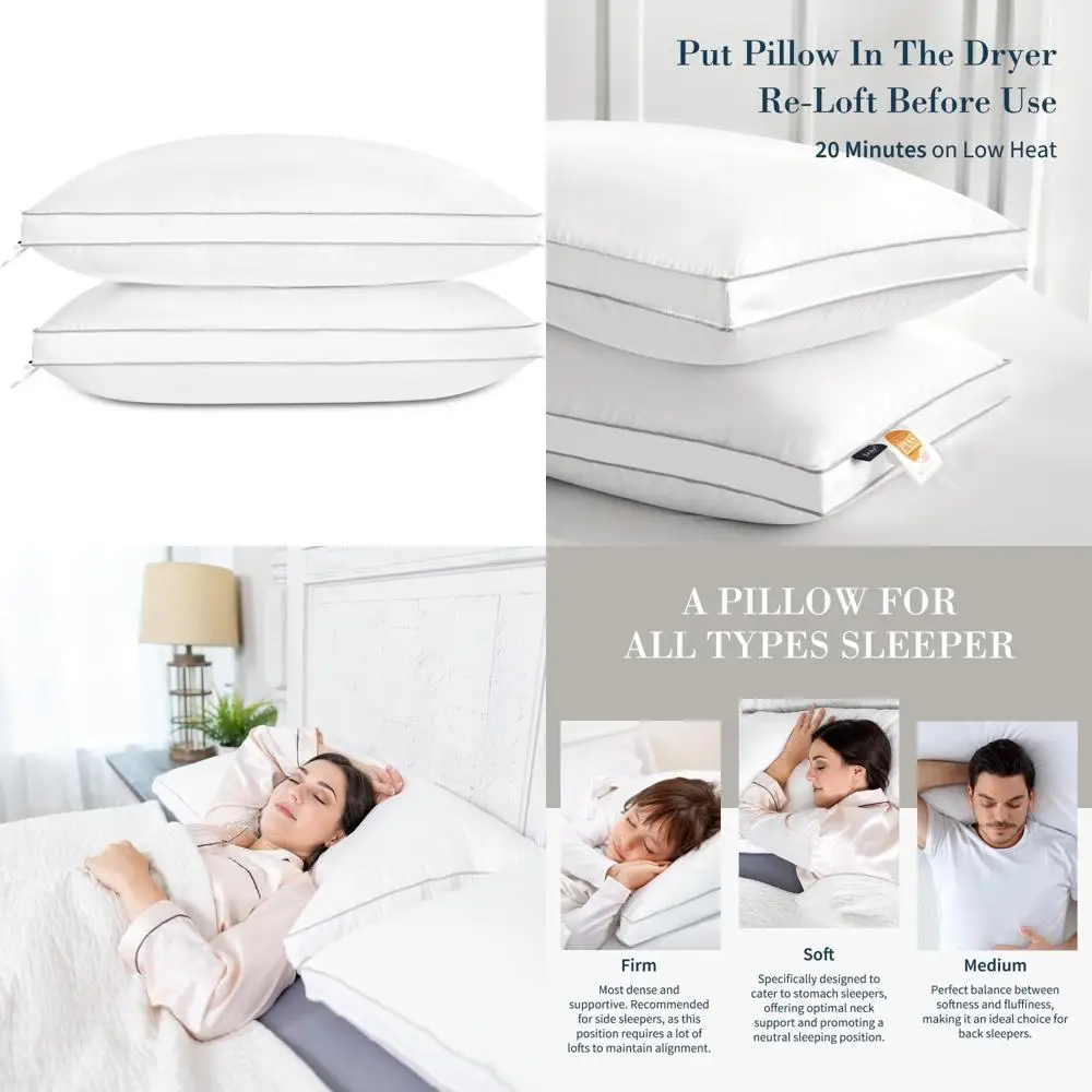 

Luxury King Size Feather Down Pillow, Medium Fluffy, Gusseted for Comfortable Sleeping, Hotel-Quality Collection