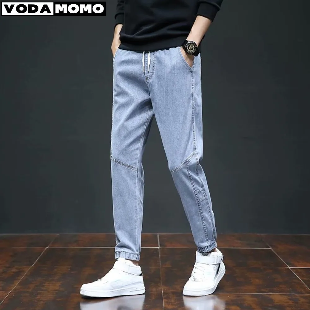 2024 spring and autumn new jeans  men loose fitting Korean version casual elastic waist leggings men jeans Harlan pants men