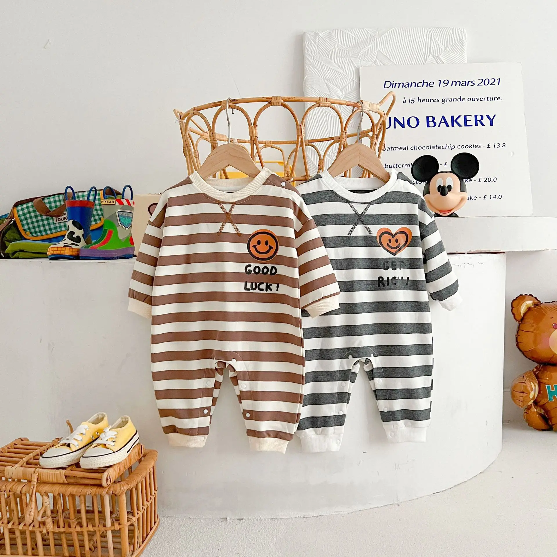 Baby New Autumn 0-2 Years Old Newborn Cotton Yarn Striped Boy Girls Jumpsuit Winter Clothes 0-3 Months