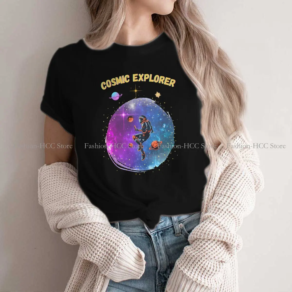 Dreamy Galaxy Universe Fashion Polyester TShirts Cosmic Explorer Female Style Streetwear T Shirt Round Neck