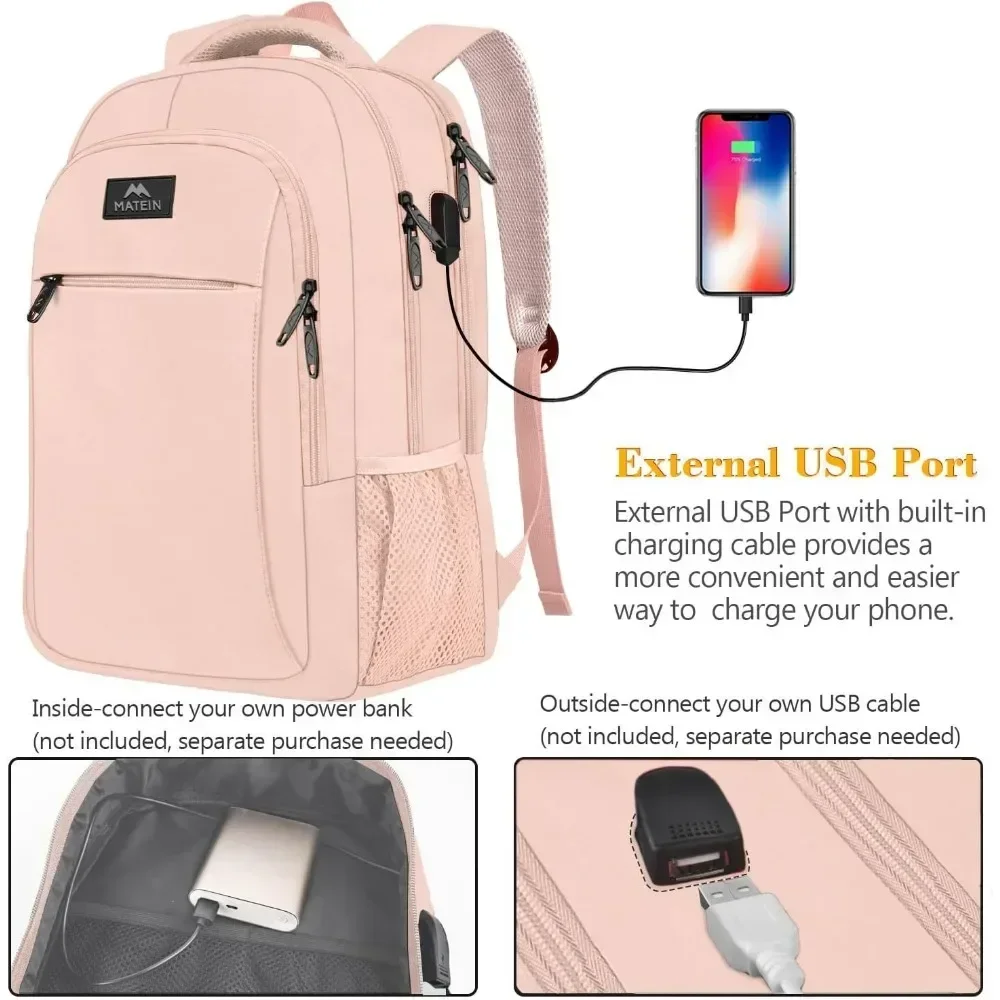 15.6 inch Laptop Backpack Cute Slim Computer Travel Backpack with USB Port Carry On Casual Daypacks Bag Gifts student bag pink