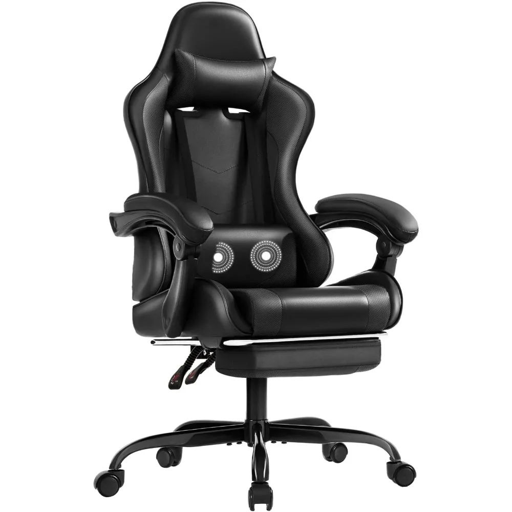 

Ergonomic Swivel Gaming Chair with Footrest, Massage Lumbar Support, and Height Adjustable Seat