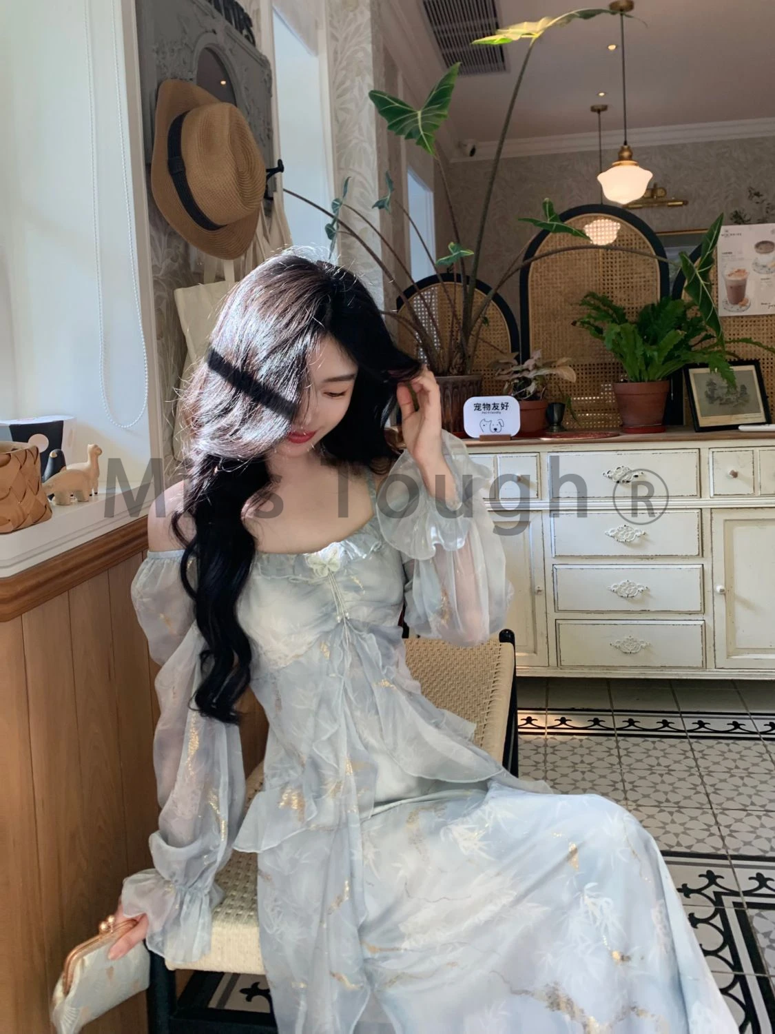 Autumn Blue Bow Fairy Midi Dress Women Print French Vintage Strap Dress Female Fishtail Fork Korea Elegant Princess Dress 2024