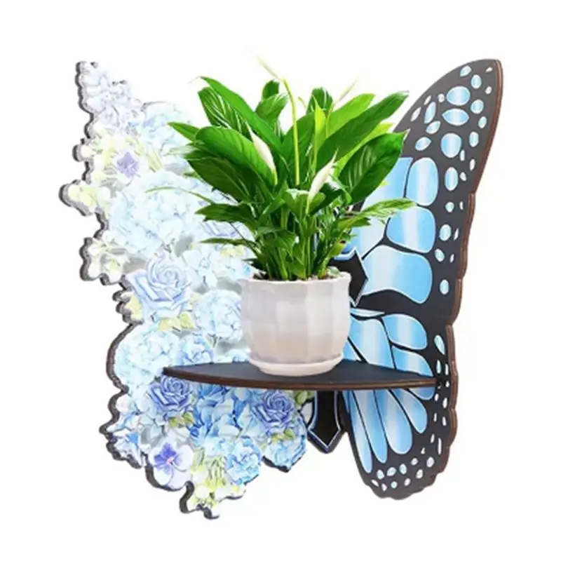 DT39 for Butterfly-Shaped Wall Mount Corner Shelf, Wall Mounted Storage Organizer, Wood Shelves for Jewelry Keys Decor, Living