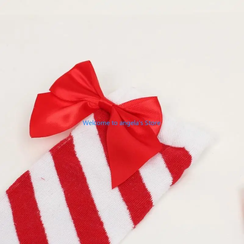 X4YC 女性カラフルなストライプオーバーニーロングソックス毛皮のようなトップ腿の高ストッキングクリスマスコスプレ衣装アクセサリー