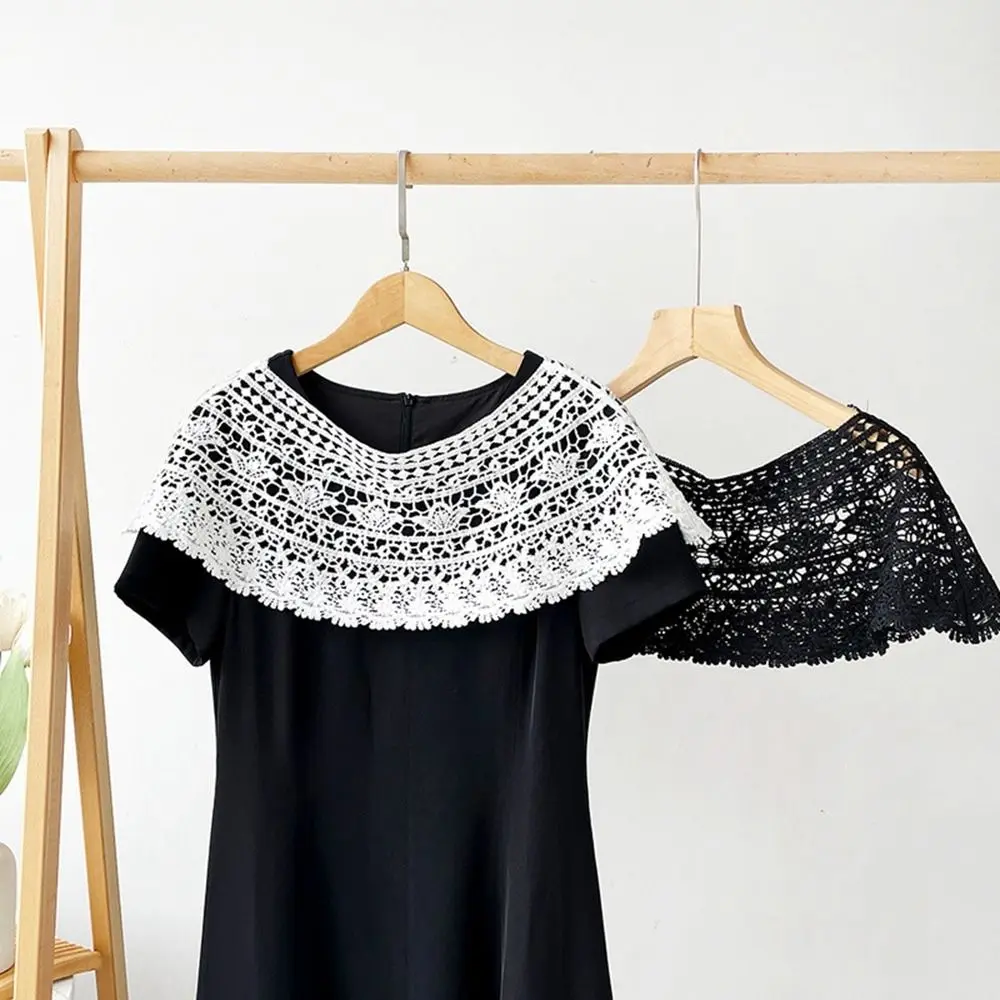 

Retro Thin Hollow Out Crochet Shawl Cape White Knitted Scarves Cloak Korean Style Lace Scarf Women