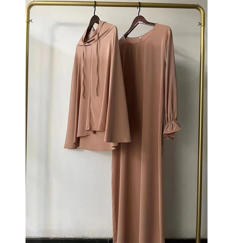 Muslim Women Dress 2 Piece Set Abayas and Hijab Morocco Caftan 2024 New Eid Dubai Arabic Robe Vestido Feminino Elegante Social