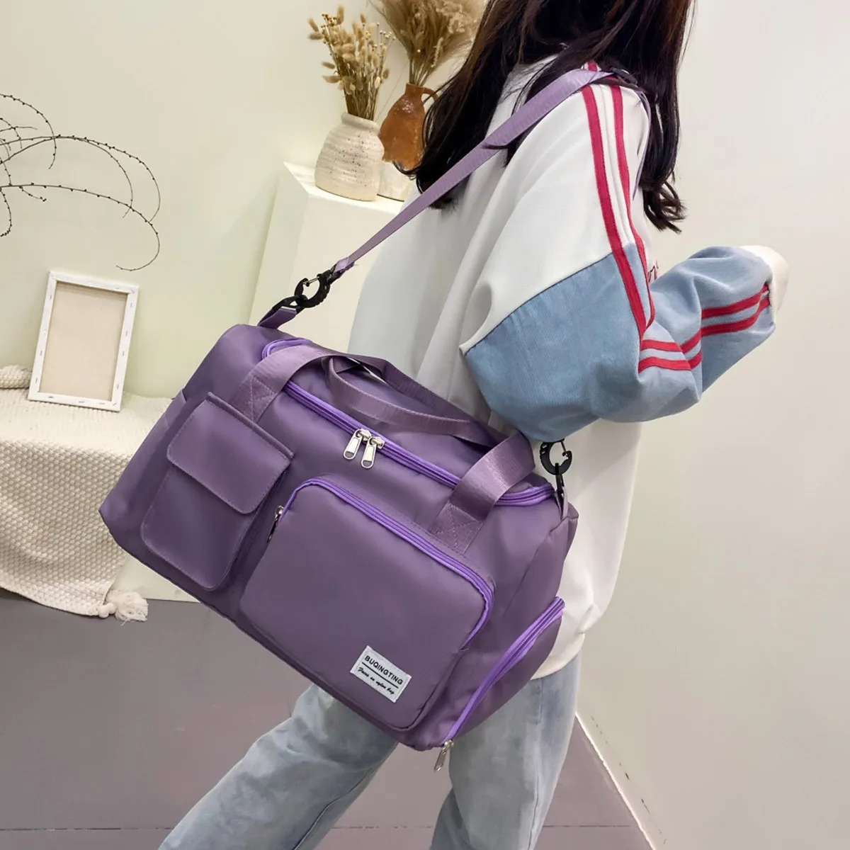 Unixinu Carry on Travel Bag Large Capacity Weekender Overnight Duffle Bags with Shoe Compartment Sports Fitness Bags for Women image 2