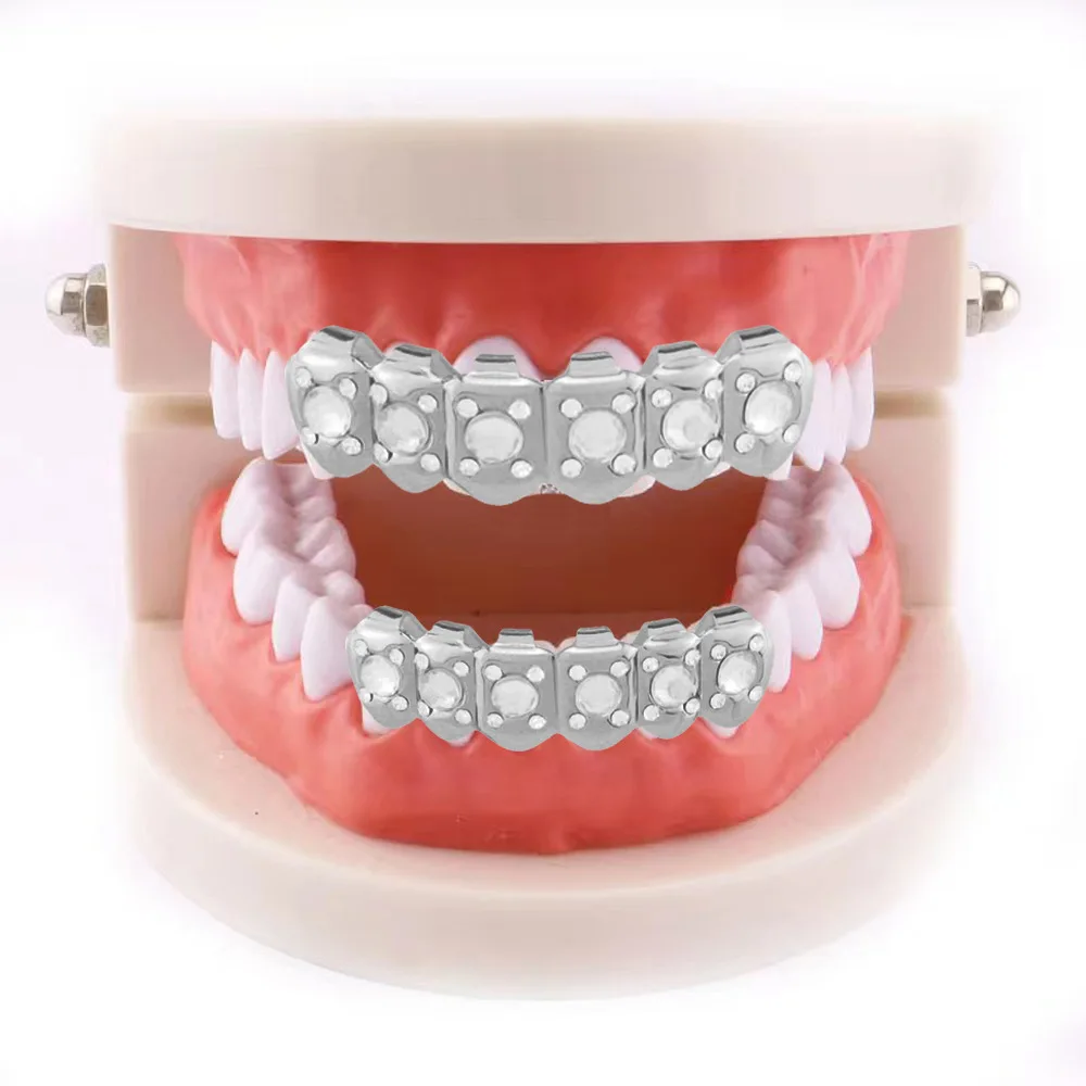 18k Gold Plated CZ Small Single Tooth Hip Hop Grill Halloween Teeth Grillz Caps Set For Christmas Gift