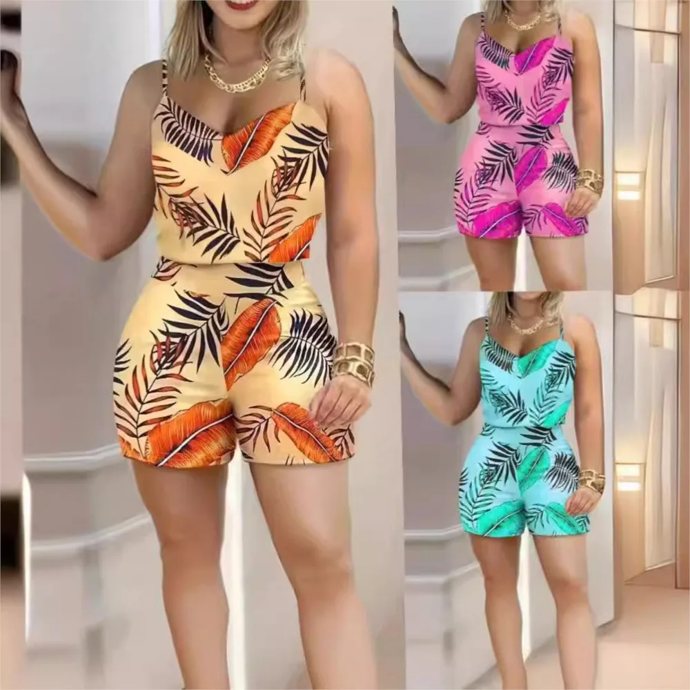 

Новые летние женские комплекты из двух предметов, модные майки без рукавов с принтом, топ и шорты с высокой талией, повседневная женская одежда
