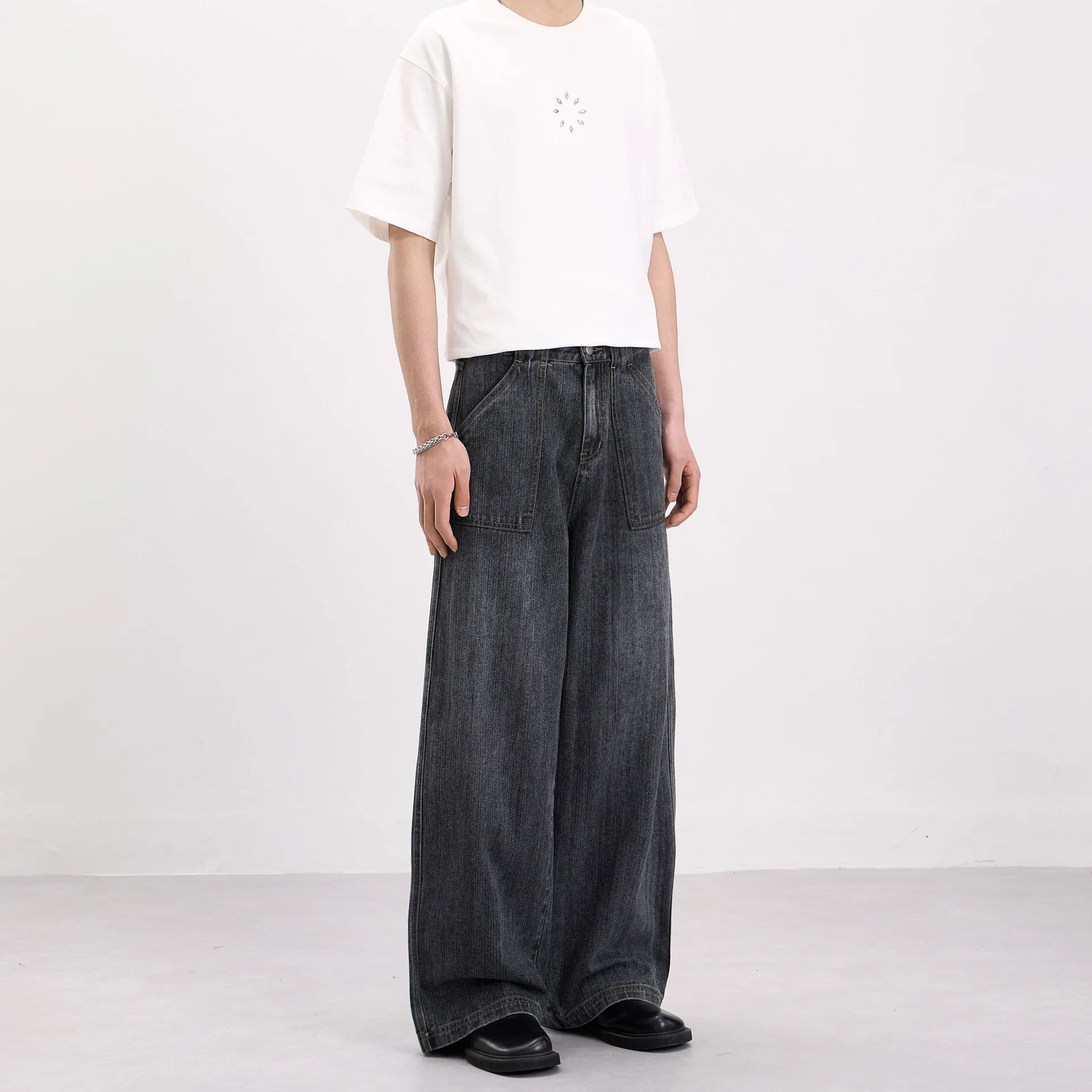 กางเกงยีนส์ผู้ชายทรงหลวมขาตรงส - Men'S Fashion Grey Jeans บทวิจารณ์และราคา