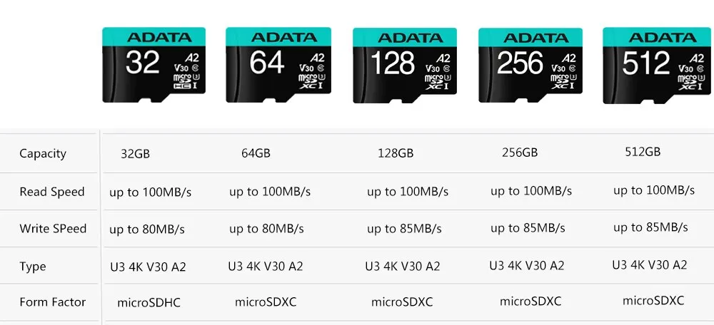 ADATA-tarjeta de memoria SDXC para teléfono, Microsd de 32GB, 64GB, 128GB, 256GB, A1, V10, U1, Clase 10, UHS I