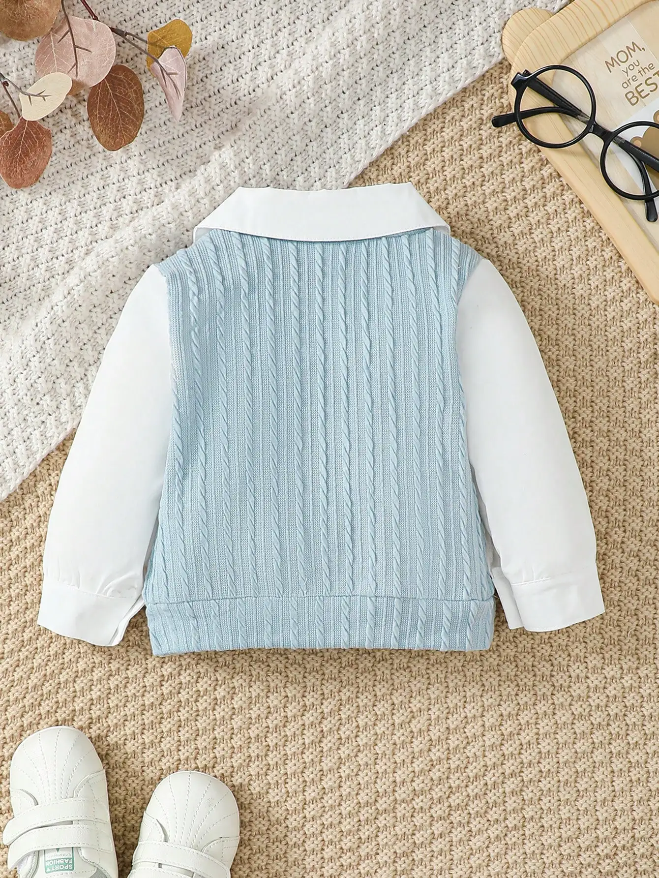 Boys And Girls 6-36m Soft And Comfortable Lapel Jacquard Long-Sleeved Pullover Top Spring And Autumn