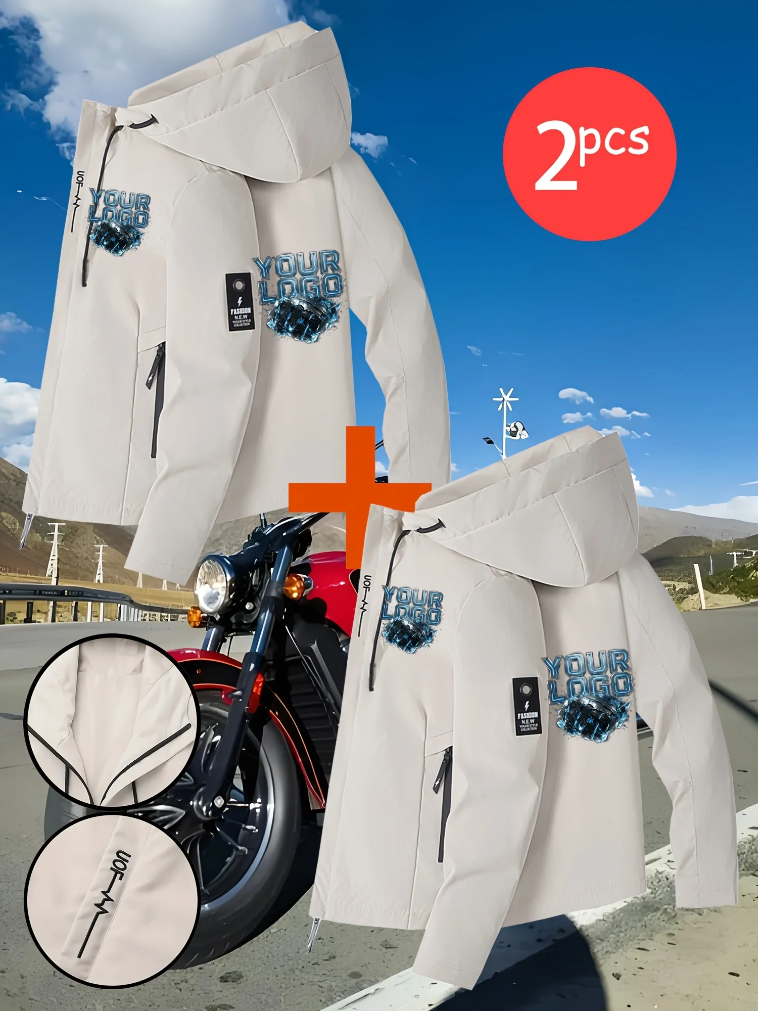 2-piece / Men's Outdoor Cycling Jacket, [Customized] Chest / Back, Windproof Shell, Fully zipped closure for machine washing