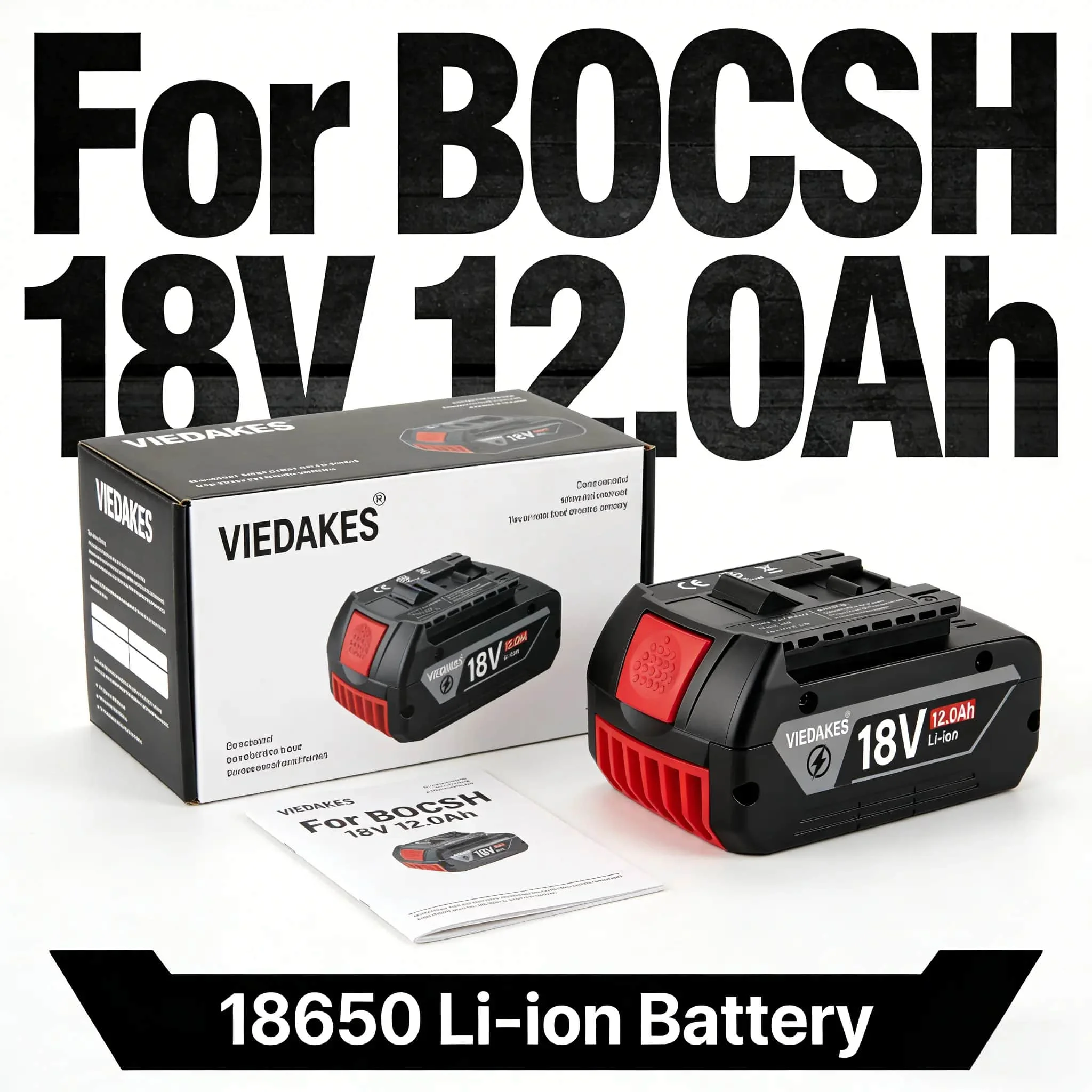 

Viedakes 12.0Ah High Capacity BMS Protection Replacement Battery for Bosch 18V Power Tools Drill Saw for Bosch 18V battery