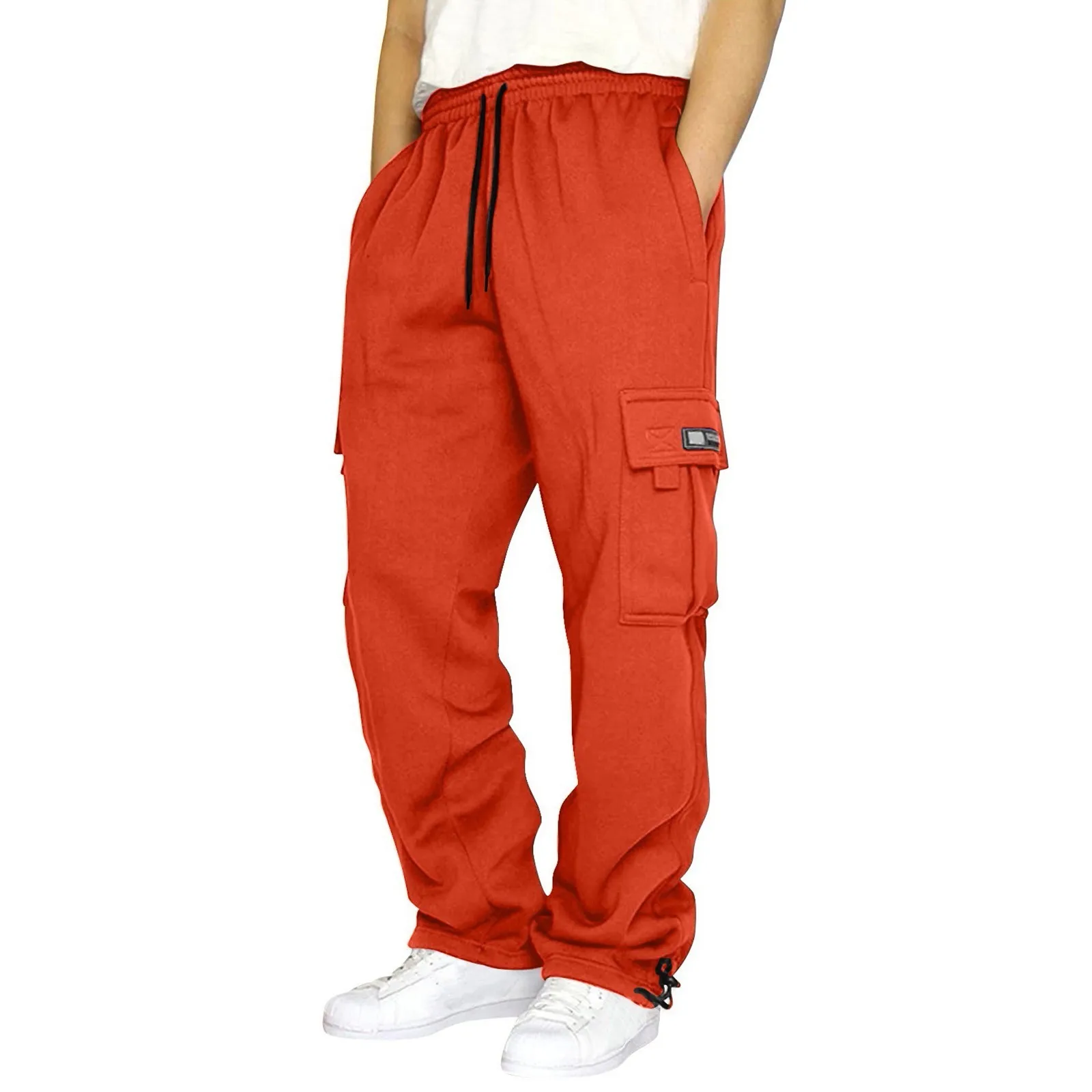 

Men'S Solid Color Cargo Sports Drawstring Elastic Waist Solid Pocket Pants Loose Street Workout Jogging Pocket Sweatpants
