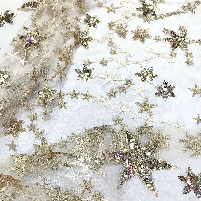 

Sequins Embroidered Lace Fabric Glitter Stars Tulle Mesh Fabric For Sewing Wedding Dress Gowns,Gold,Pink,Blue,Grey,By the Yard