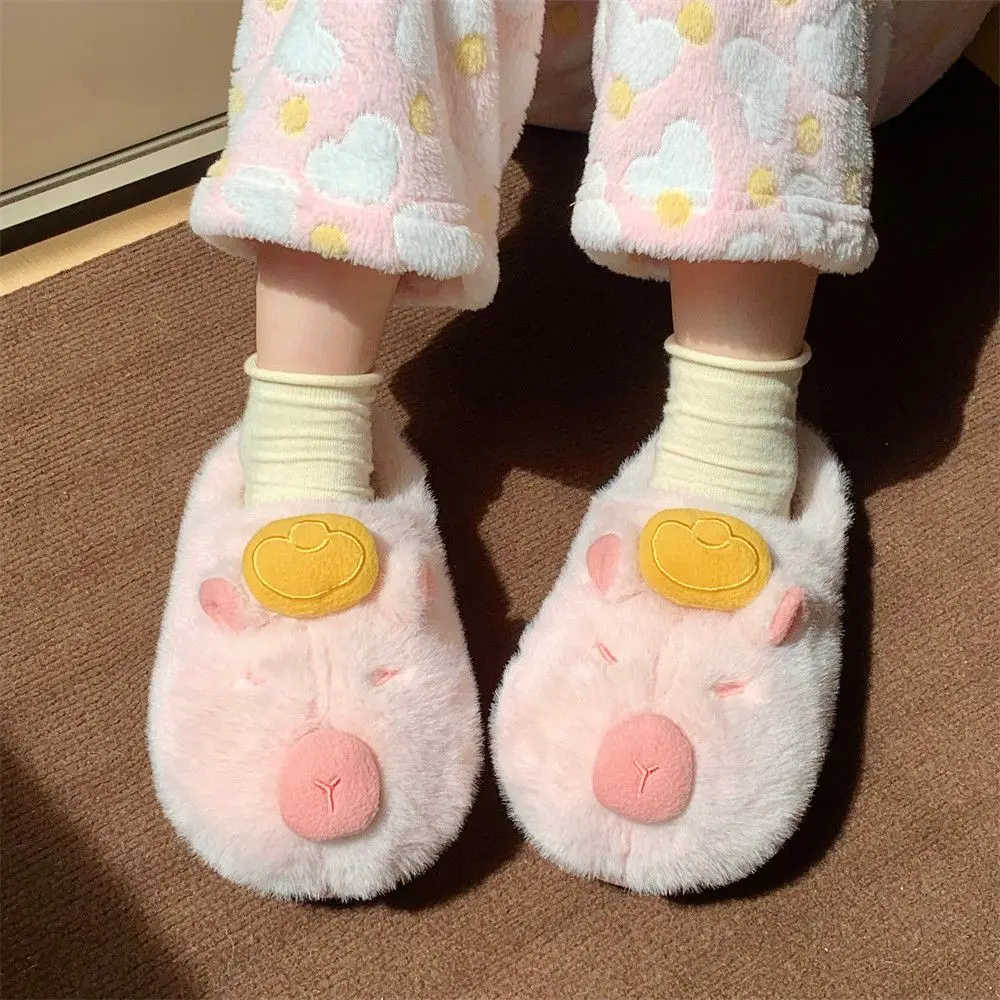 

Роскошные брендовые розовые тапочки с капибарой, женская теплая пушистая обувь высшего качества, зимние домашние тапочки, женская обувь с мехом животных