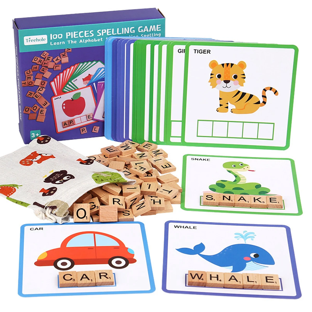 Words Spelling Games With 30 Flashcards And 100pcs Letter Tiles, Crossword Game, Early Educational Toys for Kindergarten, Gift