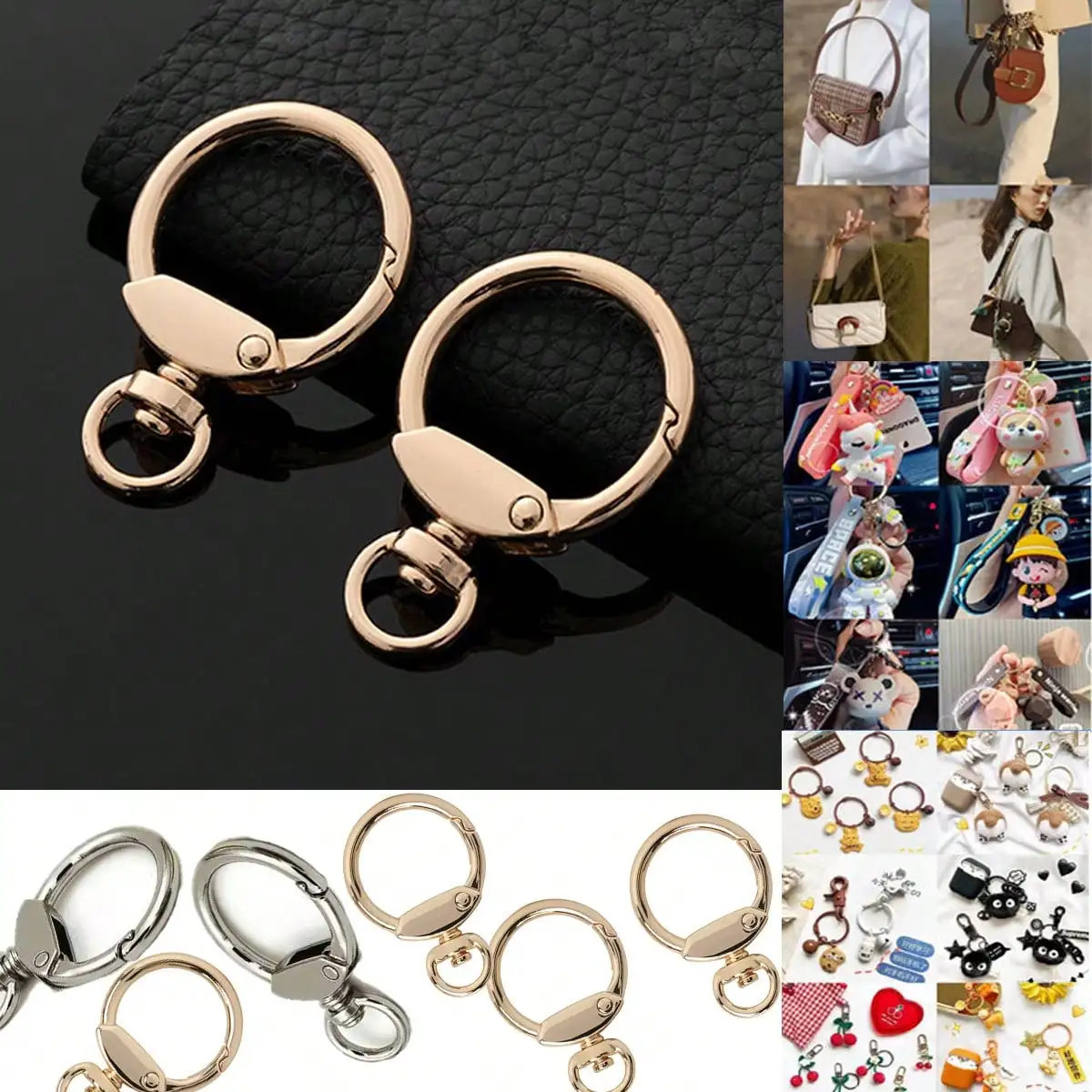 3/5/10 pcs Metal Spring Clip Keychain ,for Bags/Car Accessories