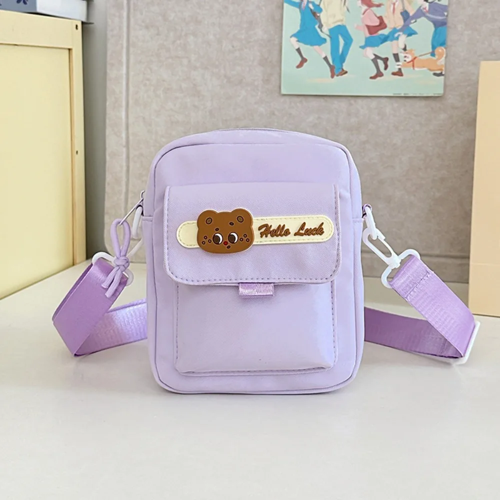 

Mobile Phone Bag Small Bear Nylon Crossbody Bag Cartoom Lightweight Canvas Shoulder Bag Handbag Cute Small Square Bag Travel