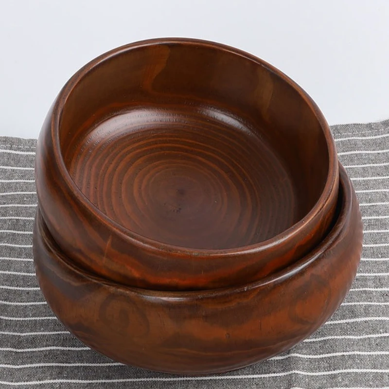 

Retro Round Instant Noodle Bowl, Solid Wood Creative Fruit Plate, Large Wooden Fruit Salad Bowl