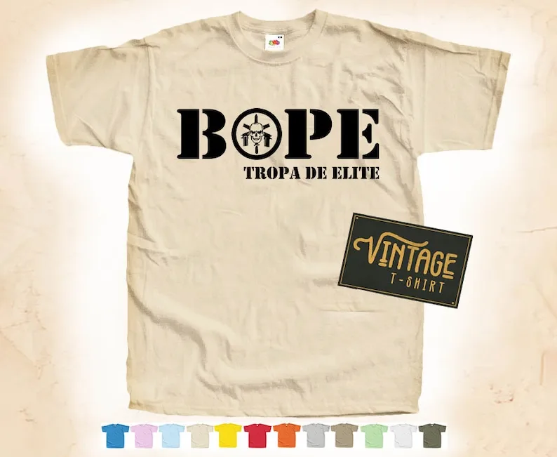 

Black Print: BOPE V2 T shirt Tee Natural VINTAGE Cotton Movie Poster Beige 12 colors All Sizes