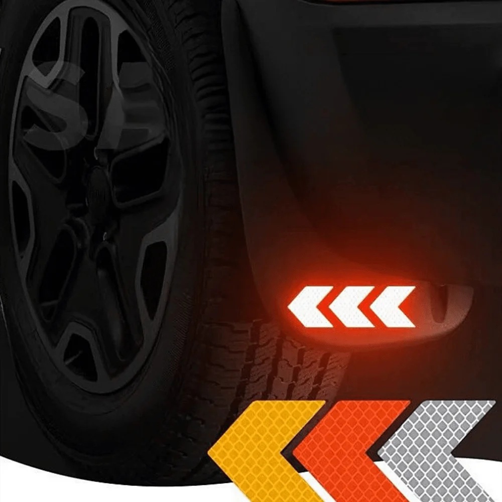 12 Pcs/Set Reflective Arrow Sign Tape Warning Safety Sticker for Car Bumper Trunk Reflector Hazard Tape Motorcycle Accessories
