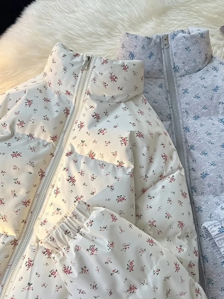 

Корейская утепленная зимняя куртка-пуховик с цветочным принтом для пар, молодежная повседневная модная теплая верхняя одежда